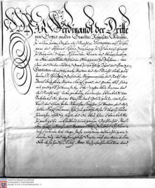 Kaiser Ferdinand III belehnt des Reiches getreuen Friedrich Wambold mit 400 Goldgulden zahlbar durch die Reichsstadt Augsburg auf Lebenszeit