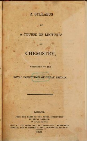 A Syllabus of a Course of lectures on Chemistry