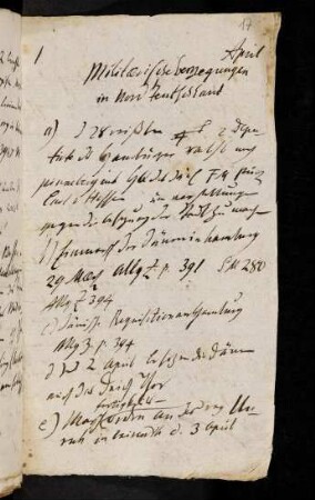17r-20v, April: Militärische Bewegungen in Nordteutschland