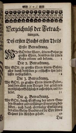Verzeichnüß der Betrachtungen.