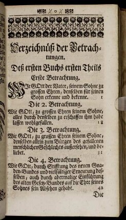 Verzeichnüß der Betrachtungen.