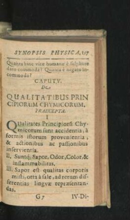 Caput V. De Qualitatibus Principiorum Chymicorum.