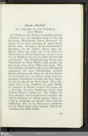 Byrons "Manfred" : Eine Ansprache vor einer Darstellung dieses Werkes