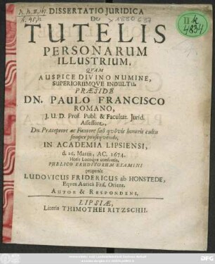 Dissertatio Iuridica De Tutelis Personarum Illustrium