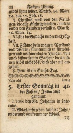 Erster Sonntag in der Fasten / Invocavit genannt