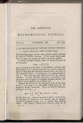 I. On the evaluation of definite multiple integrals.