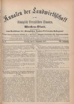 No. 37. Berlin, den 11. September 1867. VII. Jahrgang.