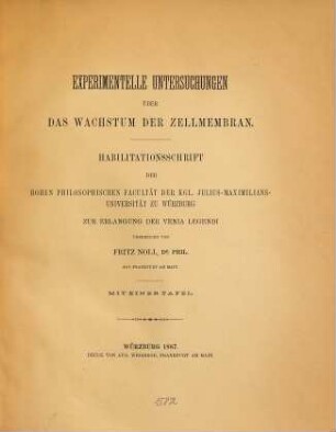 Experimentelle Untersuchungen über das Wachstum der Zellmembran