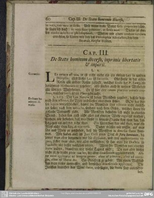 Cap. III. De Statu hominum diverso, inprimis libertatis & imperii