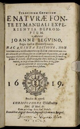 Tyrocinium Chymicum E Naturae Fonte Et Manuali Experientia Depromptum