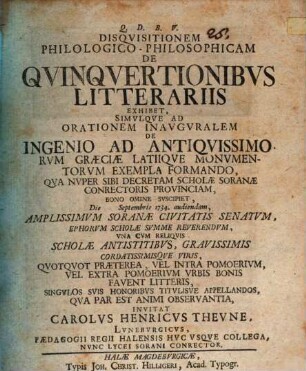Disquisitionem philol. philos. de quinquertionibus litterariis