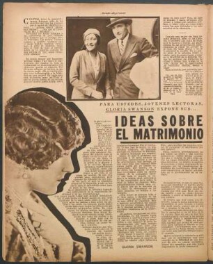 Ideas sobre el matrimonio : Para ustedes, jóvenes lectoras, Gloria Swanson expone sus...