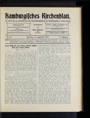 Nr. 37. Hamburg, 12. September 1915. 12. Jahrgang.