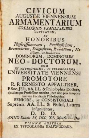 Civicum Augustae Viennensium armamentarium colloquiis familiaribus illustratum