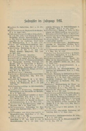 Sachregister des Jahrgangs 1893
