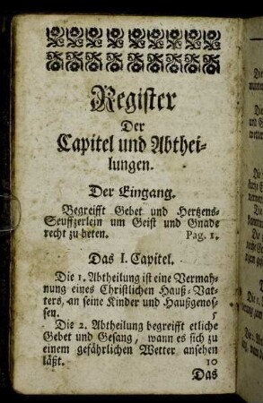 Register Der Capitel und Abtheilungen.