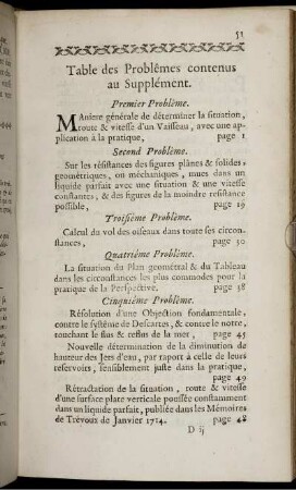 Table des Problêmes contenus au Supplément.