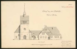 Dorfanlage Kirche mit Pfarrhaus: Ansicht 1:100