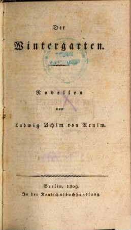 Der Wintergarten : Novellen