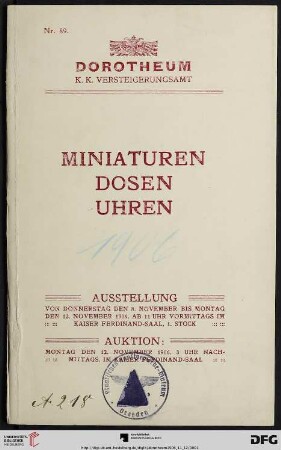 Miniaturen, Dosen, Uhren : Auktion: 12. November 1906 (Katalog Nr. 89)