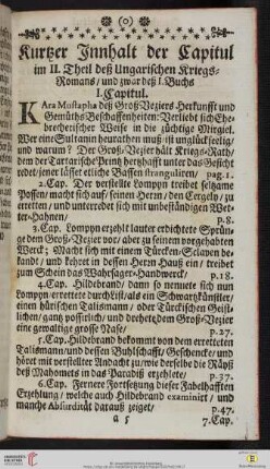 Kurtzer Innhalt der Capitul im II. Theil deß Ungarischen Kriegs-Romans