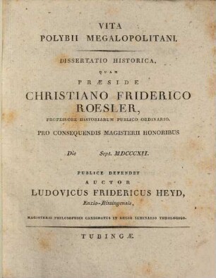 Vita Polybii Megalopolitani : Dissertatio Historica