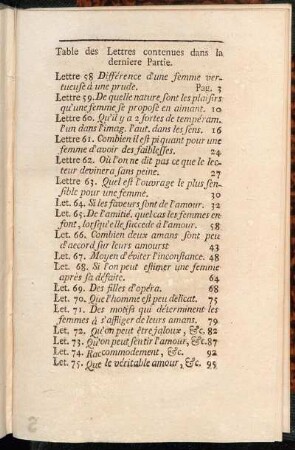 Table des Lettres contenues dans la derniere Partie