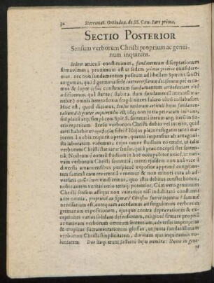 Sectio Posterior Sensum verborum Christi proprium ac genuinum inquirens.