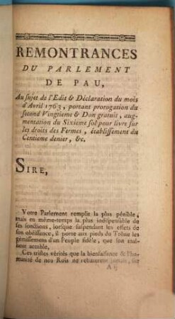 Remontrances Du Parlement De Pau