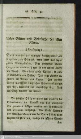 Ueber Sitten und Gebräuche der alten Römer