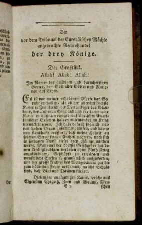 Der vor dem Tribunal der Europäischen Mächte angebrachte Rechtshandel der drey Könige.