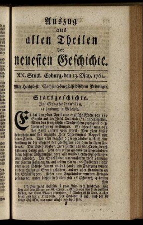 XX. Stück. Coburg, den 13. May, 1761.