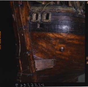 Werftmodell der preußischen Galiot "Friedrich Wilhelm II", Maßstab 1:16, Detailansicht (Sonderausstellung "Aufgetaucht", 1996)