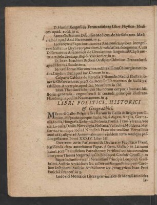 Libri Politici, Historici & Geographici.