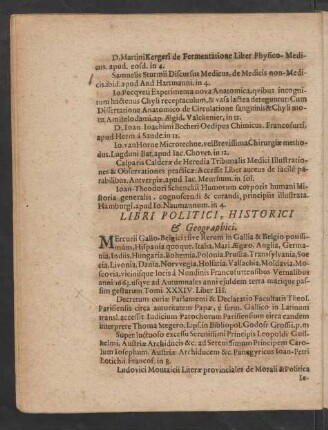 Libri Politici, Historici & Geographici.