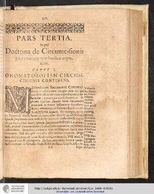 Pars tertia. In qua Doctrina de Circumcisionis Sacramento methodicè exponitur