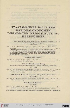 Staatsmänner, Politiker, Nationalökonomen, Diplomaten, Kriegsleute und Heerführer (Nr. 468 - 526)