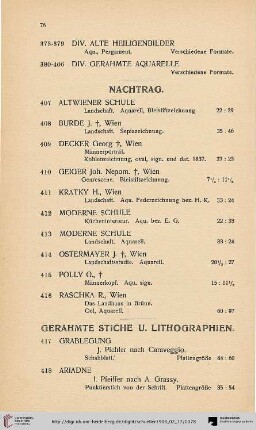 Gerahmte Stiche u. Lithographien (Nr. 417-431)