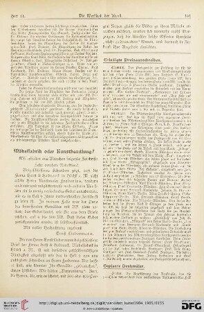 Todesfälle / Gedenktage / Aus Künstler-Vereinen / Aus Kunstvereinen / Vom Kunsthandel / Aus Galerien und Museen / Auktionen / Vermischtes / Literatur-Umschau / Briefkasten der Schriftleitung / Werbung