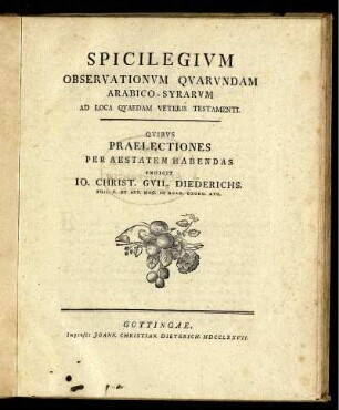 Spicilegium Observationum Quarundam Arabico-Syrarum Ad Loca Quaedam Veteris Testamenti