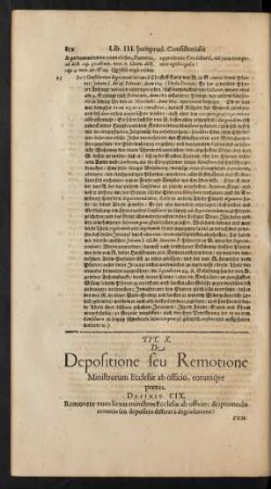 Tit. X. De Depositione seu Remotione Ministrorum Ecclesiae ab officio, eorumque poenis.