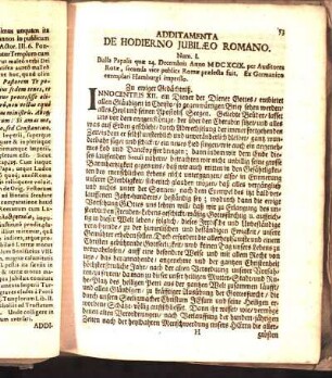 Additamenta De Hodierno Jubilæo Romano.