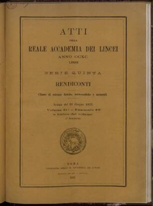 Seduta del 18 Giugno 1893. Volume II. - Fascicolo 12.