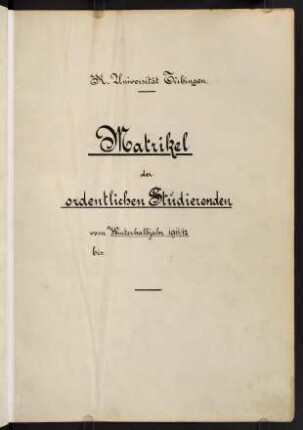 Titelblatt: Matrikel der ordentlichen Studierenden