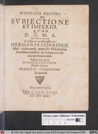 Disputatio Politica De Subiectione Et Imperio