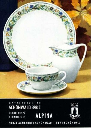 Produktblatt zum Hotelgeschirr "Schönwald 398 C" mit Dekor "Alpina"