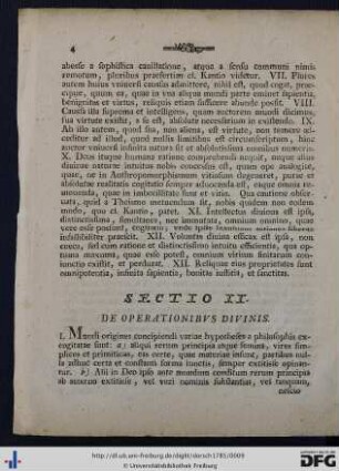 Sectio II. De Operationibus Divinis.