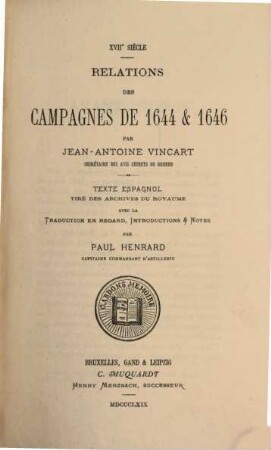 Relations de campagnes de 1644 & 1646