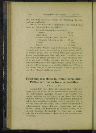 Ueber eine neue Methode, Bromsilbergelatine-Platten mit feinem Korn herzustellen