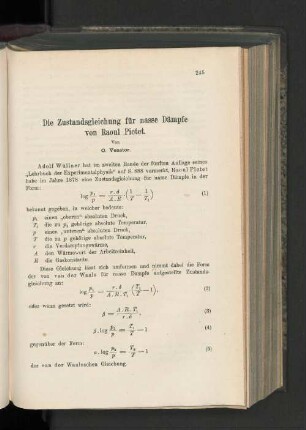 Die Zustandsgleichung für nasse Dämpfe von Raoul Pictet